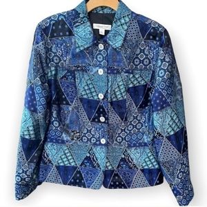 Coldwater Creek Metallic Blue Jacket Womens Medium Petite 10-12